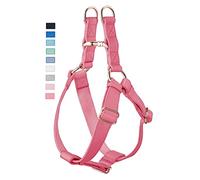 AaufiLux Soft Leather No Pull Dog Harness - Adjustable Step In, Rose Gold Buckle, Freedom Nylon Dog Halter Vests for Medium Dogs, Dark Pink