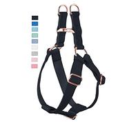 AaufiLux Soft Leather No Pull Dog Harness - Adjustable Step In with Rose Gold Heavy Duty Metal Buckle, Freedom Nylon Dog Halter Vests for Small Medium Large Dogs Easy Walking Training (Black, L)
