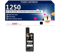 aauot 1250 Compatible Toner Cartridges for Dell 1250C 1350CNW 1355CN 1355CW Printers, High Yield 2000 Pages, High Definition Printing,Black-1 pack
