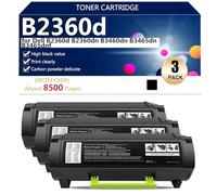 aauot B2360d Toner Cartridges Compatible with Chip for Dell B2360d B2360dn B3460dn B3465dn B3465dnf Printer, High Yield 8500 Pages,Black-3 pack