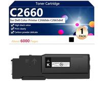 aauot C2660 Toner Cartridge Compatible for Dell Color C2660dn C2665dnf Printers, High Yield 6000 Pages, Clear Printing,Black-1 pack