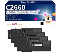 aauot C2660 Toner Cartridge Compatible for Dell Color C2660dn C2665dnf Printers, High Yield 6000 Pages, Clear Printing,Black-4 pack