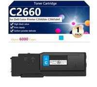 aauot C2660 Toner Cartridge Compatible for Dell Color C2660dn C2665dnf Printers, High Yield 6000 Pages, Clear Printing,Cyan-1 pack