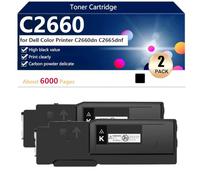 aauot C2660 Toner Cartridge Compatible for Dell Color C2660dn C2665dnf Printers, High Yield 6000 Pages, Clear Printing,Black-2 pack