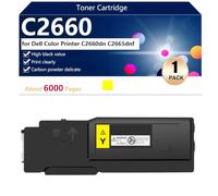 aauot C2660 Toner Cartridge Compatible for Dell Color C2660dn C2665dnf Printers, High Yield 6000 Pages, Clear Printing,Yellow-1 pack
