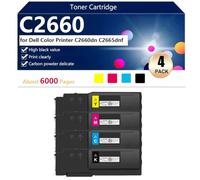 aauot C2660 Toner Cartridge Compatible for Dell Color C2660dn C2665dnf Printers, High Yield 6000 Pages, Clear Printing,BCMY-1 pack