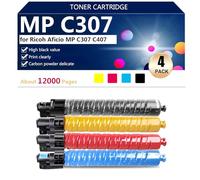 aauot High Yield MP C307 Toner Cartridge Replacement for Ricoh Aficio MP C307 C407 Printers, Clear and Durable,BCMY-1 pack