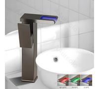 AAureolo Modern and Simple LED Faucet, Running Water generates Electricity Without plugging in, Three-Color Changing, Side Handle, Waterfall spout, Single-Hole Installation, Bathroom & Kitchen Faucet