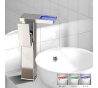AAureolo Modern and Simple Led Faucet, Running Water Generates Electricity Without Plugging in, Three-Color Changing, Side Handle, Waterfall Spout, Single-Hole Installation, Bathroom & Kitchen Faucet