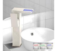 AAureolo Modern and Simple LED Faucet, Running Water generates Electricity Without plugging in, Three-Color Changing, Side Handle, Waterfall spout, Single-Hole Installation, Bathroom & Kitchen Faucet
