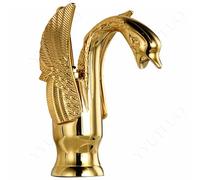 AAureolo Modern Gold Swan Shape Bathroom Faucet, Single Lever to Adjust Water Flow Size/Hot and Cold, Single Hole, Retro and Elegant, Bathroom Vanity, Basin, Bathtub, Kitchen Sink Faucet.