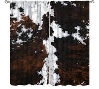 AAVEUP Cow Print Curtains for Kitchen,Animal Fur Skin Curtains Brown Cowhide Western Farm Window Treatments Rustic Hunter Farm Print for Farmhouse Bedroom Living Room 42x45in
