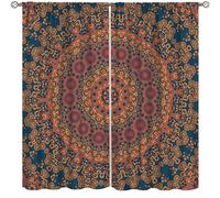 AAVEUP Indian Hippie Mandala Curtains for Kitchen,Abstract Art 3D Gold Vintage Bohemian Mandala Flower Window Drapes Print for Boys Girls Living Room Bedroom 42x45in