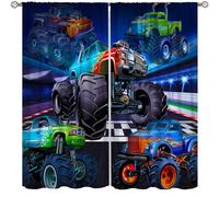 AAVEUP Monster Truck Curtains, Modern Cartoon Track Tractor Flame Big Tire Monster Sasquatch Car Windows Treatments Drapes for Kids Boys Nursery Teenager's Bedroom Living Room 42x45in（No Blackout）