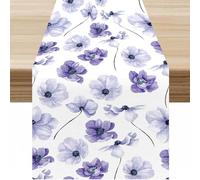 AAVEUP Purple Flower Table Runner, Watercolor Nature Fresh Spring Plants Flowers Leaves Table Decor Table Top Dining Kitchen Wedding Party 13x36 Inch