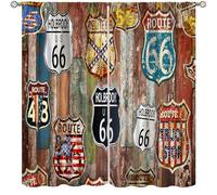 AAVEUP Vintage Route 66 Curtains for Boys Man Room,Vintage Rustic Planks Retro American Highway Poster Fabric Window Treatments Print for Teenage Bedroom Living Room 42x45in (No Blackout)