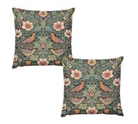 AAVEUP William Morris Pillow Case,Polyester Sofa Throw Pillow Cover Set of 2,Vintage Rustic Art Abstract Green Plant Flower Bird Square Protector Cushion for Sofa Bed Decor 18x18in