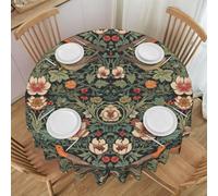 AAVEUP William Morris Tablecloth, Vintage Rustic Classic Art Green Nature Plant Leaf Floral Bird Round Print for Home Party Dining Room Kitchen Decor 70x70 inch