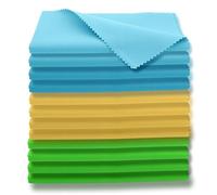 AAwipes Microfiber Plush Polishing Cloths for Musical Instruments (12"X12", 12 Packs, No Logo, Blue, Yellow, Green) Premium Cleaning Cloths for Piano, Guitar, Trumpet, Saxophone, Laptop