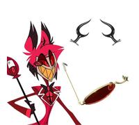 Aayahakawa Hazbin Hotel Alastor Cosplay Props Glasses & Devil Horns Hairpin Accessories Cos Stage Performance Decoration Props (Alastor 2pcs, M)