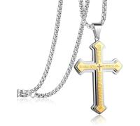 Aayahakawa Vintage Christian Bible Text Stainless Steel Cross Pendant Necklace Men's Punk Bike Amulet Jewelry Religious Prayer Accessories (Gold)