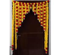 Aayuleubeda Badi Care ABC Artificial Marigold Garlands Flowers Door Toran Door Hanging for Diwali Pooja Decoration, Ganpati Decoration, Janmashtami and All Festivals (Red & Yellow)(42x52' inches)