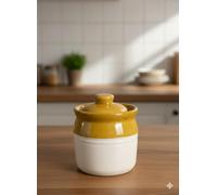 Aayuleubeda Badi Care ABC Ceramic Pickle Jar With Lid - 100ml, 1 Pc, Ivory and Brown