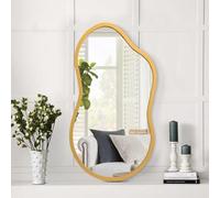 AAZZKANG Asymmetrical Small Mirror with Wooden Frame Irregular Decorative Wall Mirrors for Bedroom Dressing Room Living Room Bathroom Entryway Gold