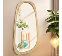 AAZZKANG Asymmetrical Wooden Wall Mirror Rustic Irregular Hanging Mirrors 70x40cm Large Decorative for Bathroom Bedroom Living Room Hallway