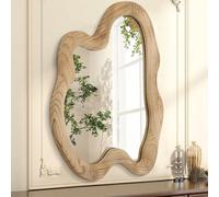 AAZZKANG Asymmetrical Wooden Wall Mirror Rustic Irregular Hanging Mirrors Large 70x50cm Decorative for Bathroom Bedroom Living Room Hallway