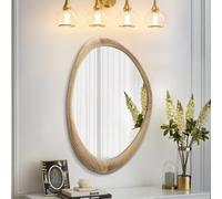 AAZZKANG Asymmetrical Wooden Wall Mirror,Rustic Irregular Wall Mount Mirror 28"x20" Vanity Mirror Large Decorative Mirror for Bathroom Bedroom Living Room Hallway