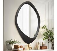 AAZZKANG Black Mirror with Wood Frame Large Irregular Wall Mounted Mirrors Asymmetrical Decorative for Bathroom Bedroom Living Room Entryway 70x50cm