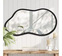 AAZZKANG Black Mirror with Wood Framed Modern Irregular Wall Mirrors Asymmetrical for Bathroom Bedroom Living Room Entryway Small 45x25cm
