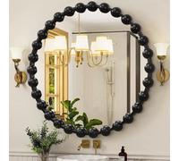 AAZZKANG Black Round Wall Mirror Metal Framed Beaded Mirrors Decorative Large 60cm for Bedroom Living Room Bathroom Entryway Hallway Circle