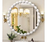 AAZZKANG Circle Mirrors for Wall with Spherical Metal Framed Large 70cm White Round Beaded Mirror Decorative for Bathroom Bedroom Living Room Entryway