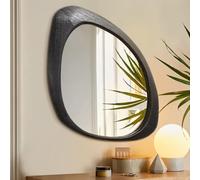 AAZZKANG Irregular Black Asymmetrical Wall Mounted Mirrors Large Modern Wood Frame Wall Mirrors for Bathroom Bedroom Living Room Entryway 60L x 40W cm