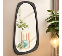 AAZZKANG Irregular Wall Mirror Large 90x60cm Black Asymmetrical Hanging Mirrors with Modern Wood Frame for Bathroom Bedroom Living Room Entryway