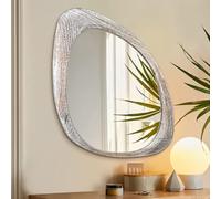 AAZZKANG Irregular Wall Mirror Wooden Large 60L x 40W cm Asymmetrical Decorative Rustic Hanging Mirrors for Bedroom Dressing room Living Room Bathroom Entryway White