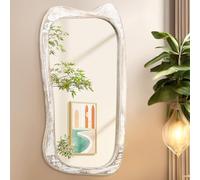 AAZZKANG Irregular Wooden Wall Mirror with Large Wood Framed 90x60cm Rustic Decorative Asymmetrical Mirrors for Bedroom Living Room Entryway Hanging