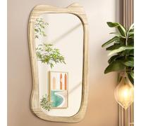 AAZZKANG Large Rustic Wall Mirror with Wooden Frame Decorative Irregular Hanging Mirrors 90x60cm Asymmetrical for Bathroom Bedroom Living Room Entryway Hallway