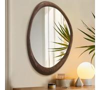 AAZZKANG Large Wall Mirror with Irregular Wood Framed 60L x 40W cm Vintage Asymmetrical Hanging Mirrors for Bathroom Bedroom Living Room Entryway Brown