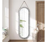 AAZZKANG Mirror Full Length Rustic Hanging Mirror with Leather Strap Wooden Frame Oval Large Mirror 110x35cm for Bedroom Living Room Entryway Decorative