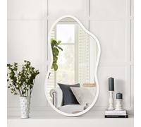 AAZZKANG Small Wall Mirror with Irregular Wood Framed Decorative White Mirrors for Bedroom Dressing Room Living Room Bathroom Entryway