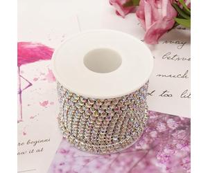 AB Color 4MM Crystal Rhinestone Close Chain Trimming Claw Chain Jewelry Crafts DIY, 11 Yard