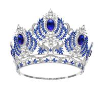 AB Color Crystal Wedding Crown Large Diadem Rhinestone Tiaras Circle Pageant Headdress Bridal Jewelry Head Ornaments Silver Blue