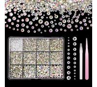 AB Color Flatback Crystal Nail Art Rhinestones Kit, Mixed Sizes Half Glass Gems Nail Rhinestone Crystals, Nails Diamond Stones Gems for Nails Art DIY Supplies with Pickup Tools