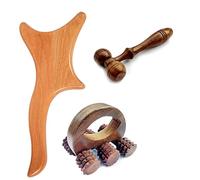 AB CRAFT Wooden Gua sha Massager Face & 6 Wheels Spin Roller (Pack of 3 Items) (Natural Care) For Stress and Pain Relief