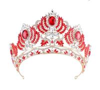 AB Crystal Big Tiara Crown For Women Girls Wedding Party Elegant Rhinestone Crown Hair Dress Jewelry gold red