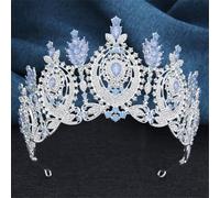 AB Crystal Bridal Crown Vintage Rhinestone Big Tiara Wedding Headdress For Party Jewelry Hair Accessories Silver Opal Blue