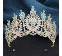 AB Crystal Bridal Crown Vintage Rhinestone Big Tiara Wedding Headdress For Party Jewelry Hair Accessories Gold Opal EN8